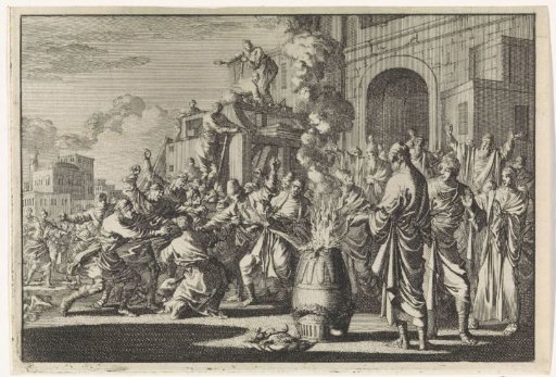 Fight between Jews and Greeks before the synagogue at Caesarea