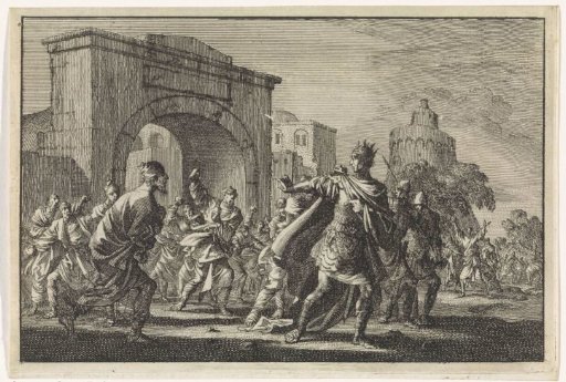 King Agrippa is driven out of Jerusalem by the Jews with stone-throwing