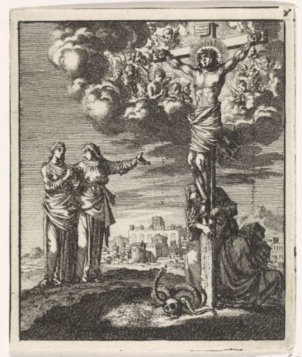 Two women behold the crucified Christ