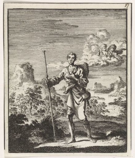 Pilgrim in a mountain landscape