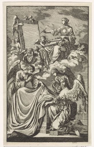 Allegorical Female Figure Describing a Panel in the Clouds