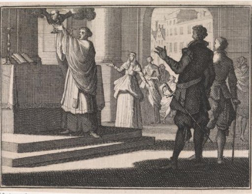 Two hands taking the chalice from a priest