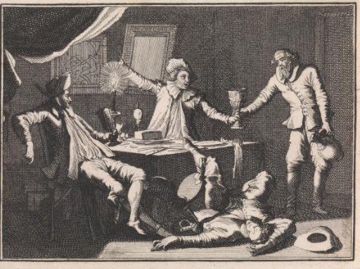 In a haunted house an old man offers three students drink, after which one falls dead