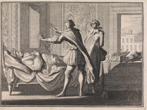 Charlemagne, bewitched by a magic ring, adorns the corpse of a beloved with jewelry