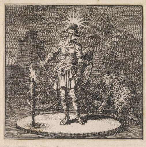 A Roman soldier beset by a lion