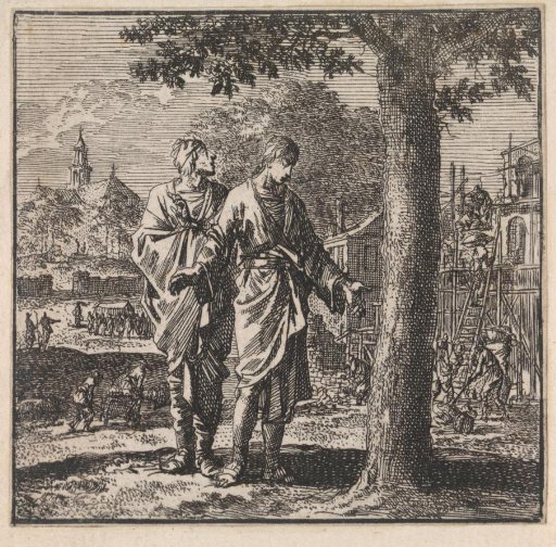 Two men examining a tree
