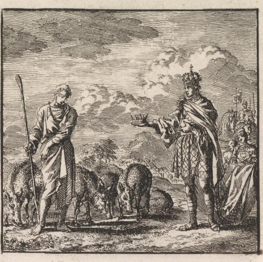 Swineherd refusing the crown offered to him by a king