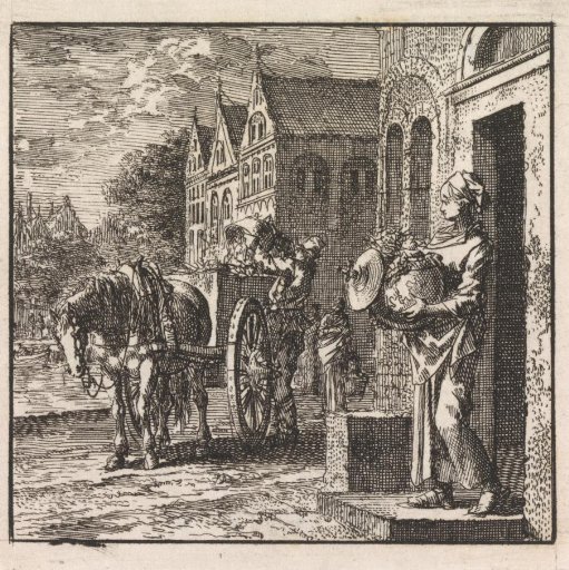 Woman in front of a house with a trash can in the shape of the globe
