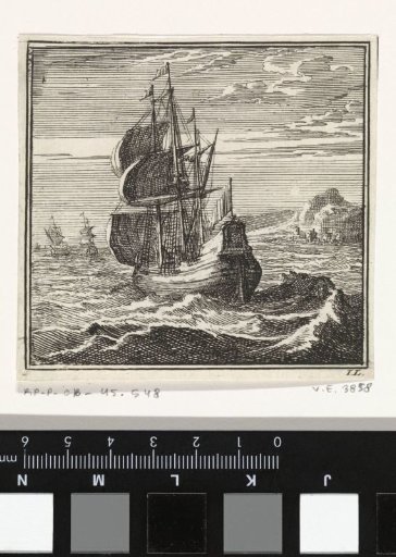 Seascape with a three-master and two smaller sailing ships