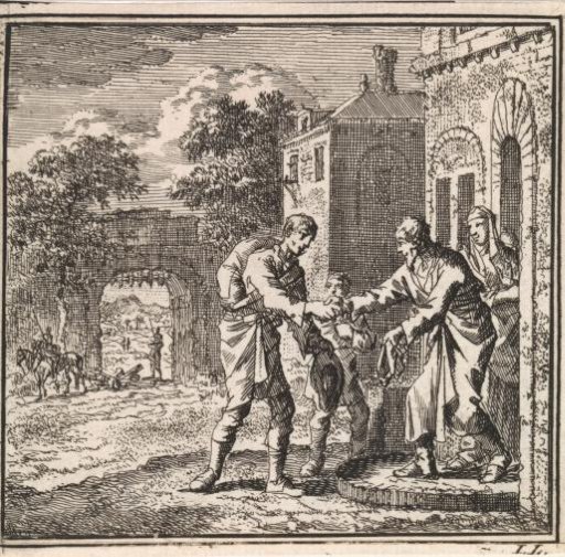 Traveller warmly received by inhabitants of a village