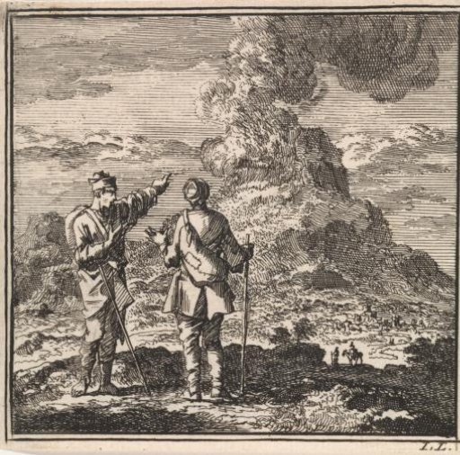 Two hikers looking at the smoking Etna