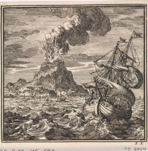 View from the sea of the erupting volcano Hekla