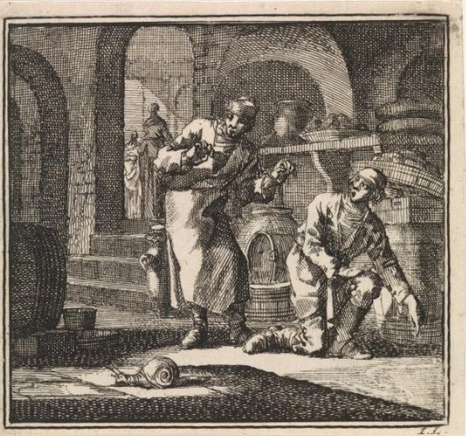 In a cellar two men looking at the trail of a snail