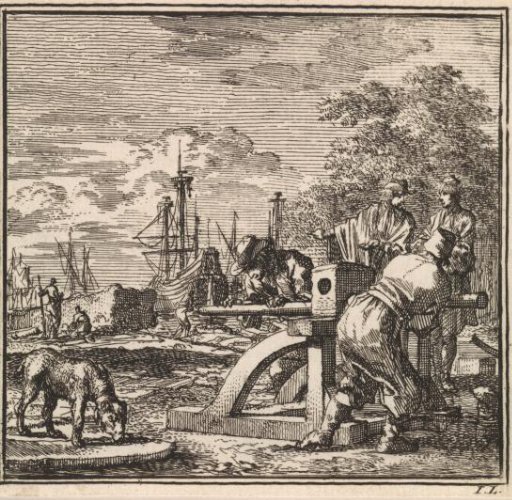 Two men working with a windlass