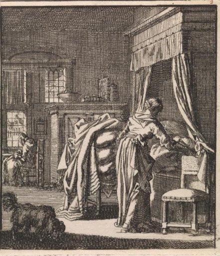 A woman making a bed