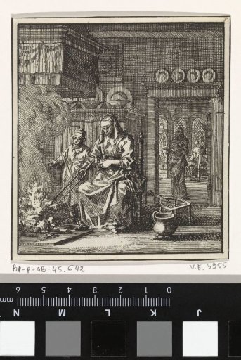 A woman laying turf in the fire with tongs