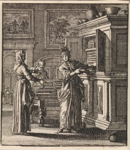 A woman taking items out of a cupboard