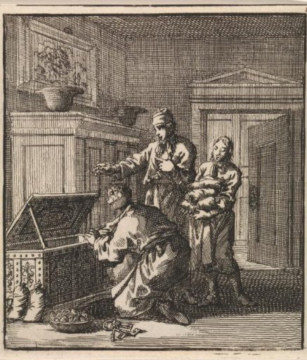 Three men at a money chest