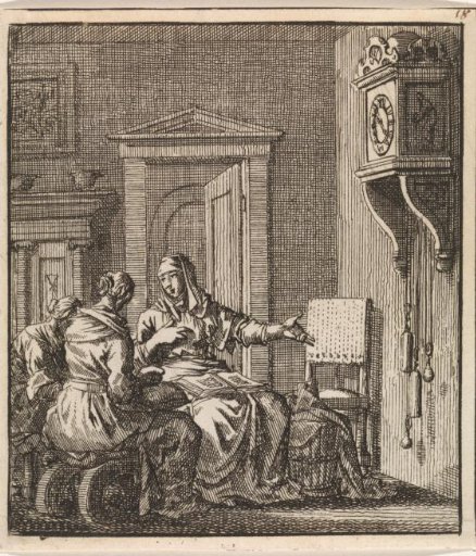 Three women at a wall clock