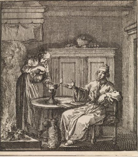 Woman refilling a burning oil lamp