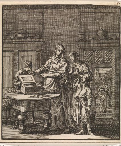 Woman showing others a tub with sulphur