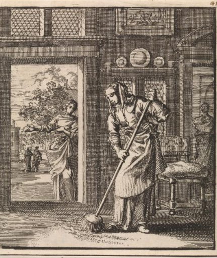 Woman sweeping the floor of a house