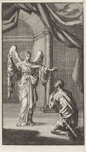 Cornelius kneels before the angel sent to him