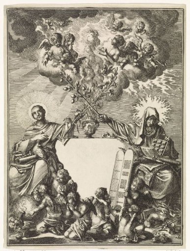 Personifications of the Old Covenant and the Gospel Cross the Flowering Rod of Aaron Together