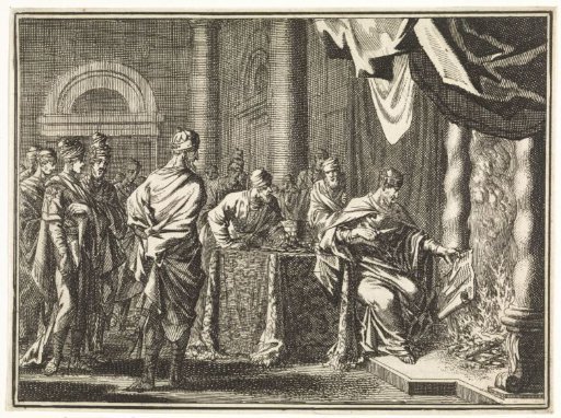 Jehoiakim burns the scroll with the prophecies of Jeremiah
