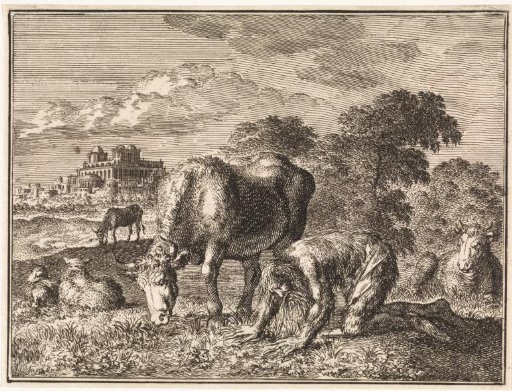 Nebuchadnezzar crawls among the cattle on the ground