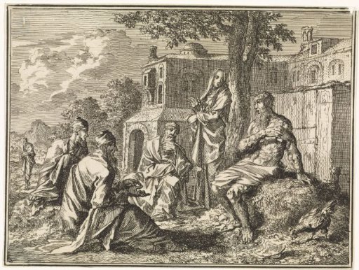 Job on the dunghill, surrounded by his wife and friends