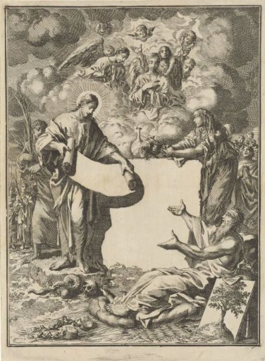 Christ Opens a Scroll for the Personification of Repentance and Humanity