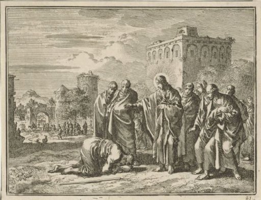 The Healed Leper Kneels at the Feet of Christ