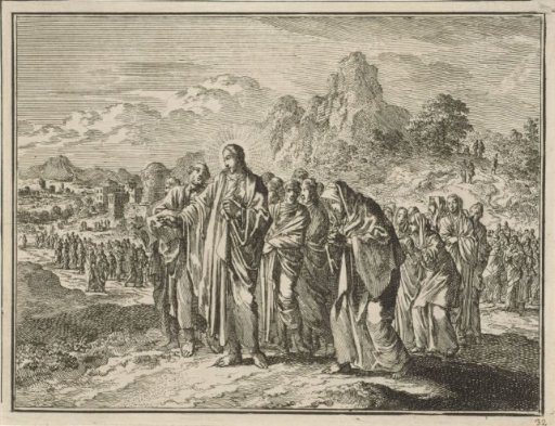 Christ followed by his disciples and several women