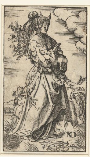 The Wise Virgin with Burning Oil Lamp in a Landscape
