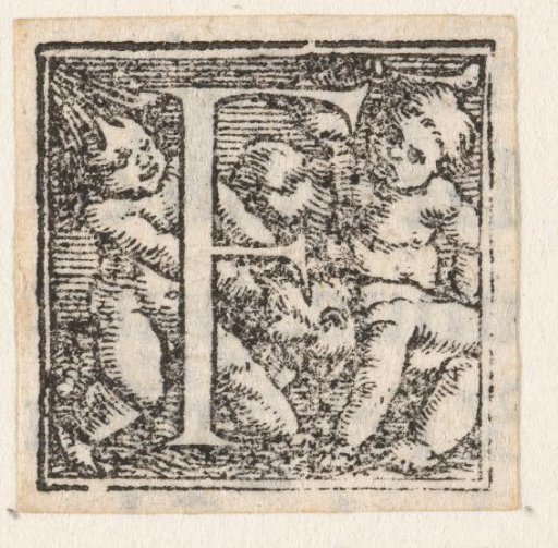 Letter F with Three Children, One of Whom Is on Hands and Knees