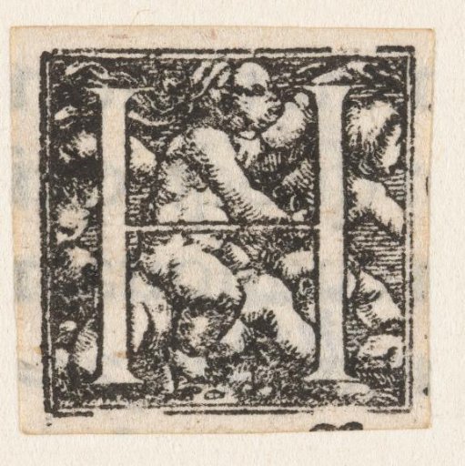 Letter H with Four Children, One of Whom Is Sitting on the Back of a Crawling Child