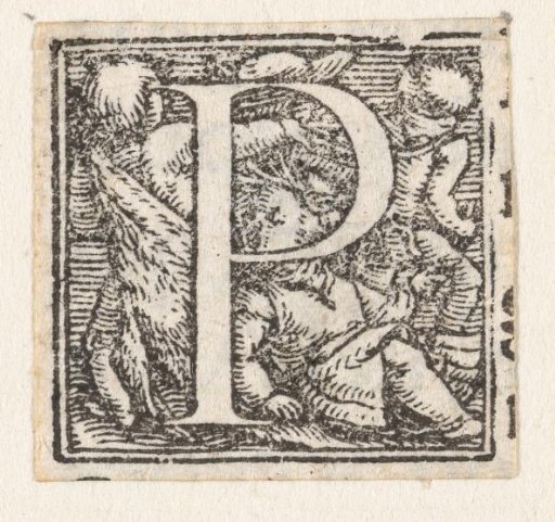 Letter P with Three Standing Children and One Sitting Child