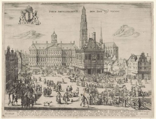 View of the Town Hall, the New Church, and the Waag on the Dam in Amsterdam