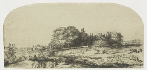 Cottages and a hay barn on the Diemerdijk with a flock of sheep