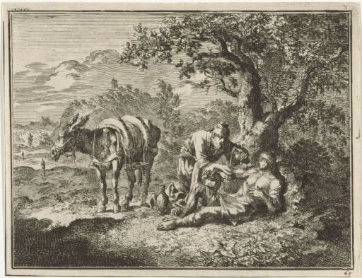 The Merciful Samaritan pities the wounded traveler