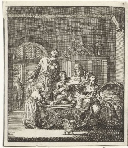 Mother Feeding Her Child Porridge in the Presence of Her Husband and Older Children