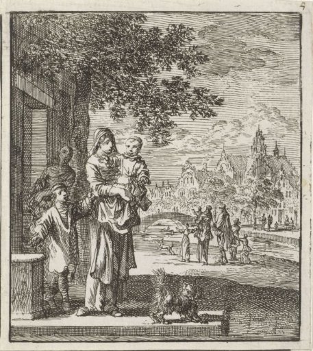 Mother with Child on the Step in Front of Her House