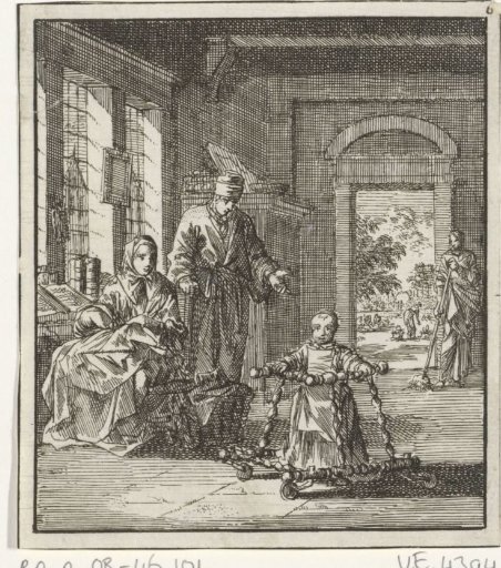 Parents Watching Their Child Learning to Walk with a Walker
