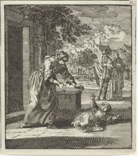 Mother Lifting Her Child Who Has Fallen to the Ground