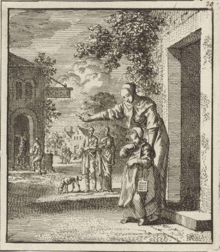 Mother pointing her child to a schoolhouse