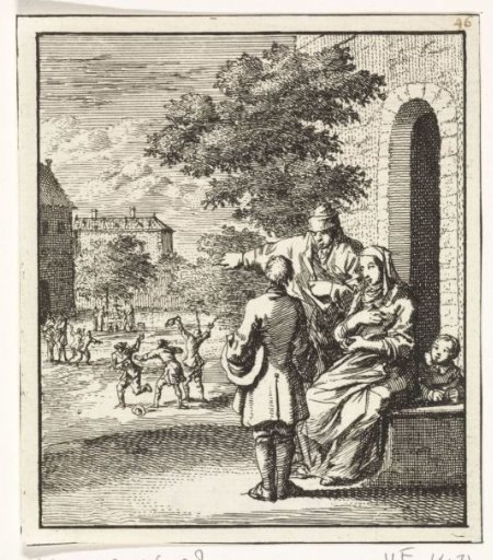Father pointing out playing children to his son