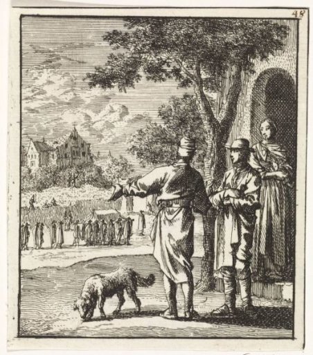 Two men watching a passing funeral procession