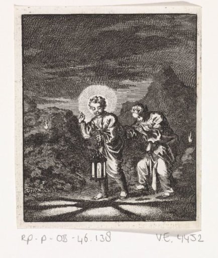 Christ leads the Personified Soul with a lantern through the night