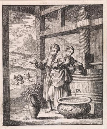 Christ and the Personified Soul fill a jug with wine at a wine press